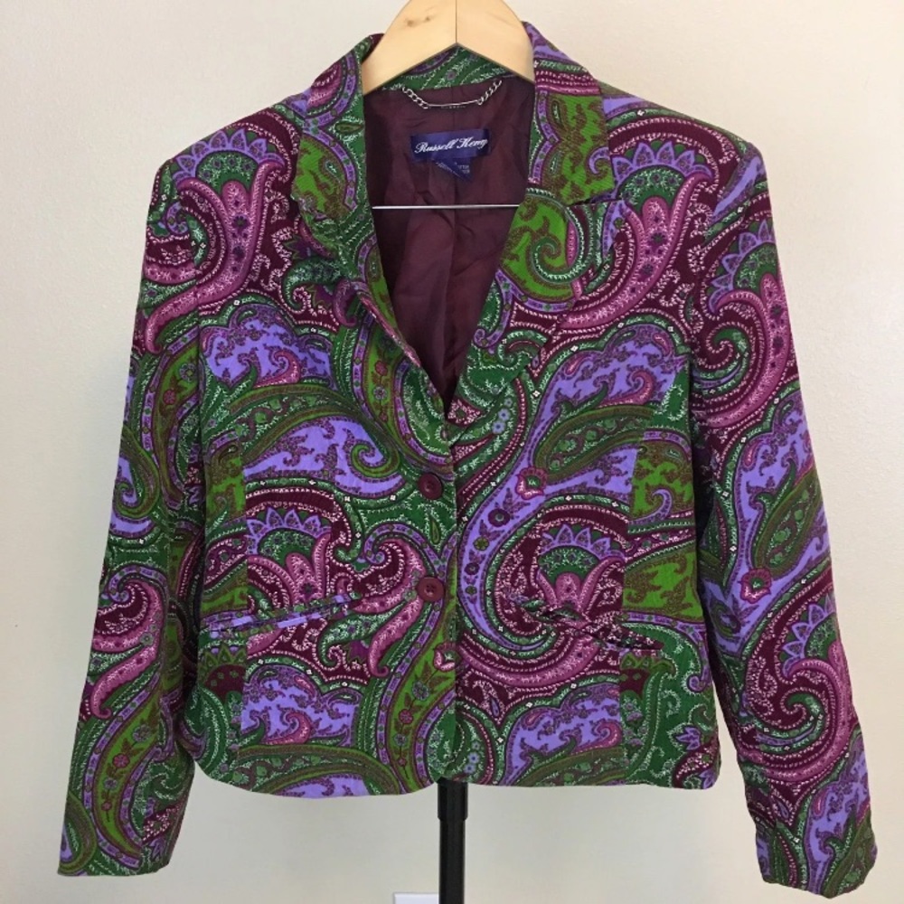 Russell Kemp purple paisley corduroy Blazer 12